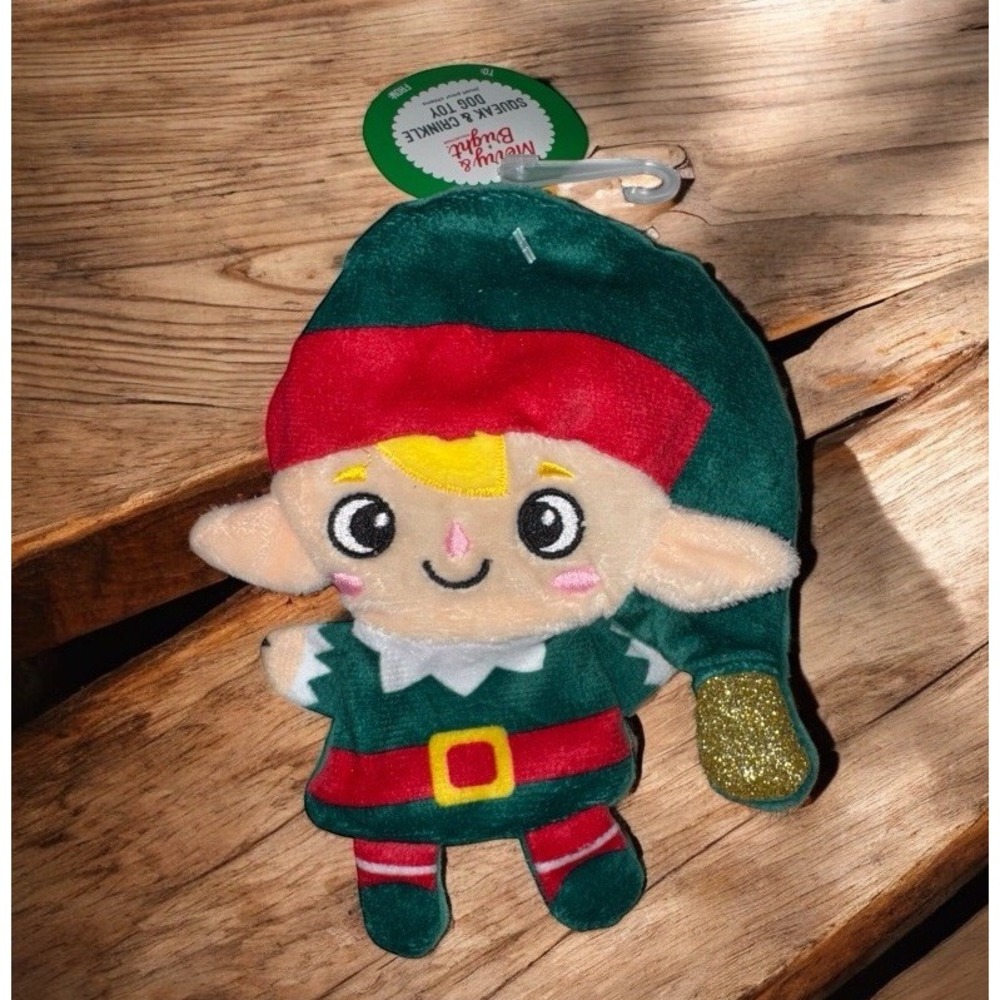 Merry & Bright Christmas BUDDY ELF Flattie Small Dog Toy, Crinkle & Squeaker New